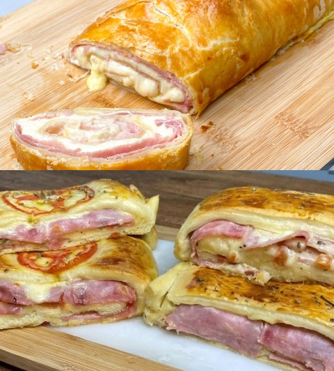 Blätterteig Strudel mit Schinken und Käse