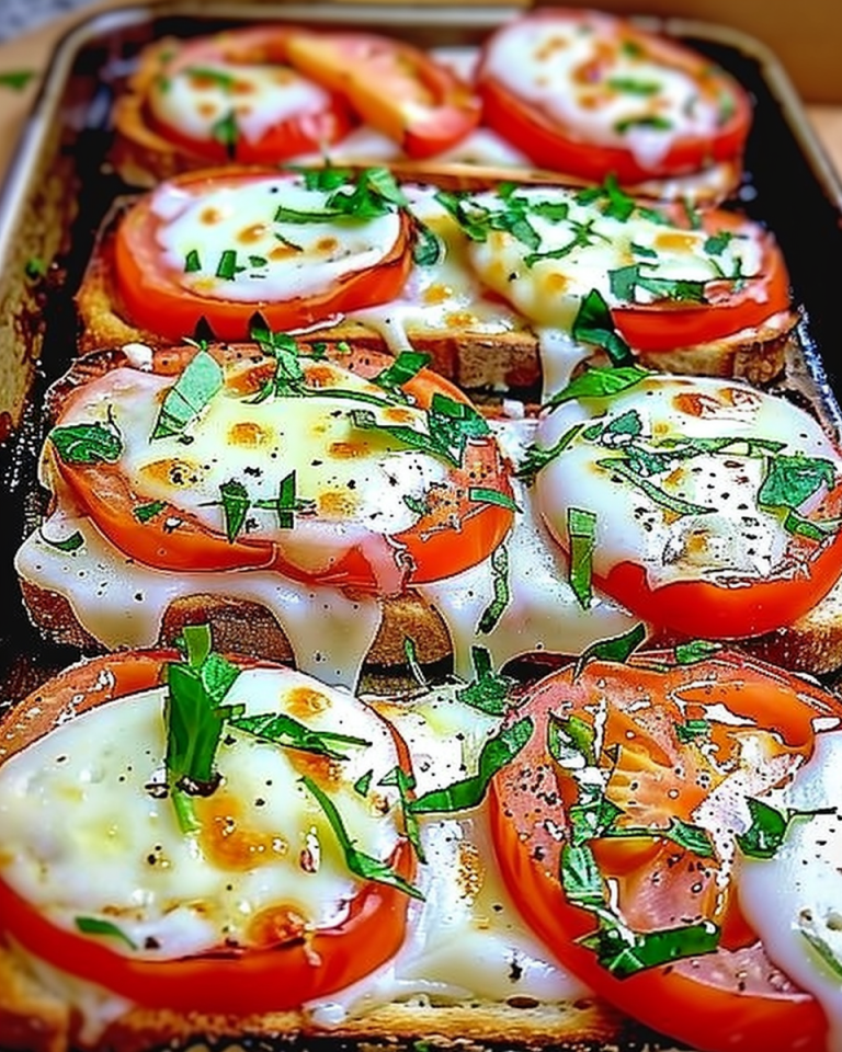 Heute Abend vor dem Abendessen: Tomaten-Mozzarella-Toast im Ofen gebacken