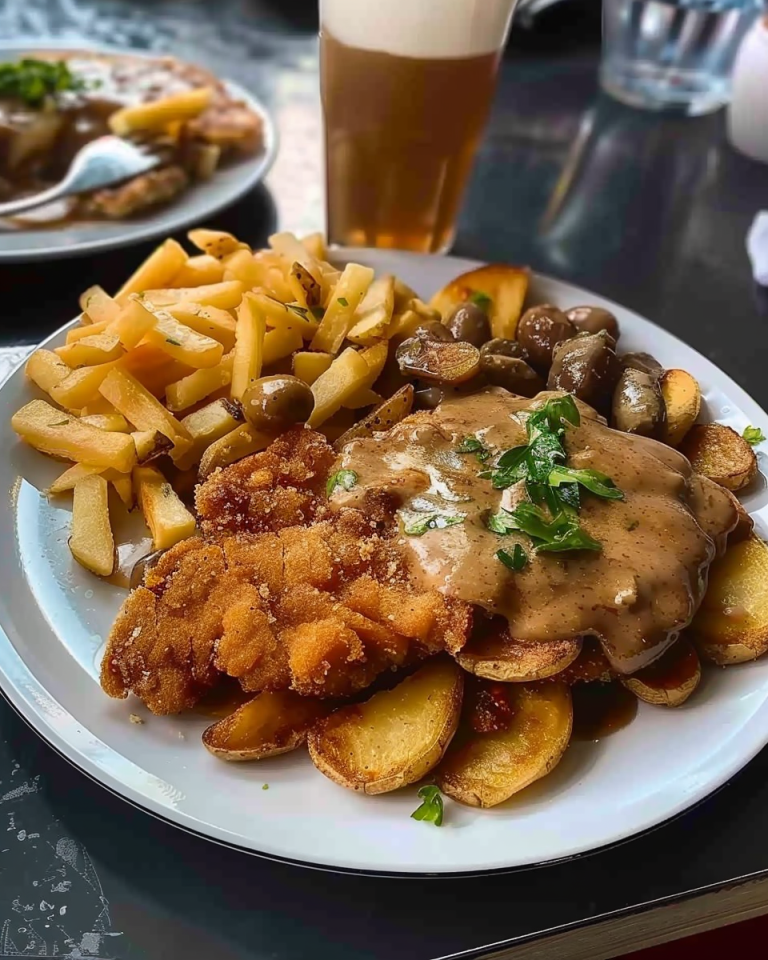 Hänschen Schnitzel mit Pommes und Rahm Champignons: Ein Festmahl für die Sinne!