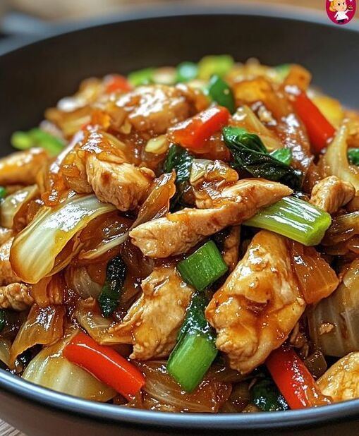 Chinesische Hähnchenpfanne mit Spitzkohl und Zwiebel