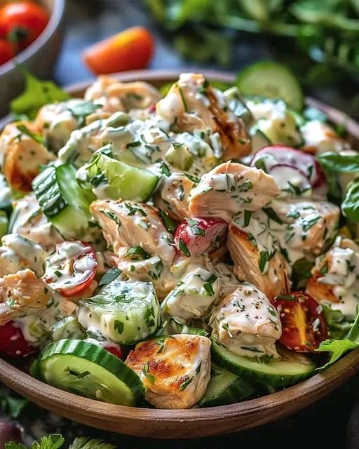 Griechischer Hähnchen Salat mit 200 g Tzatziki