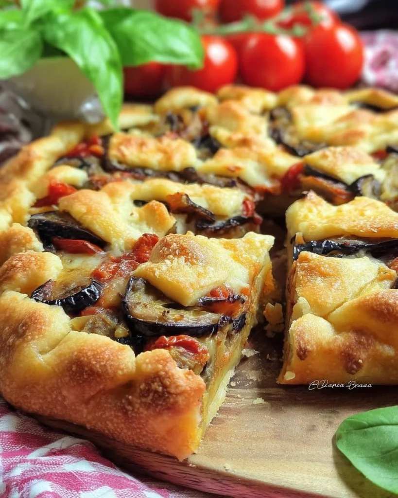 Pizza rustica con melanzane a funghetto, un piatto tradizionale italiano.
