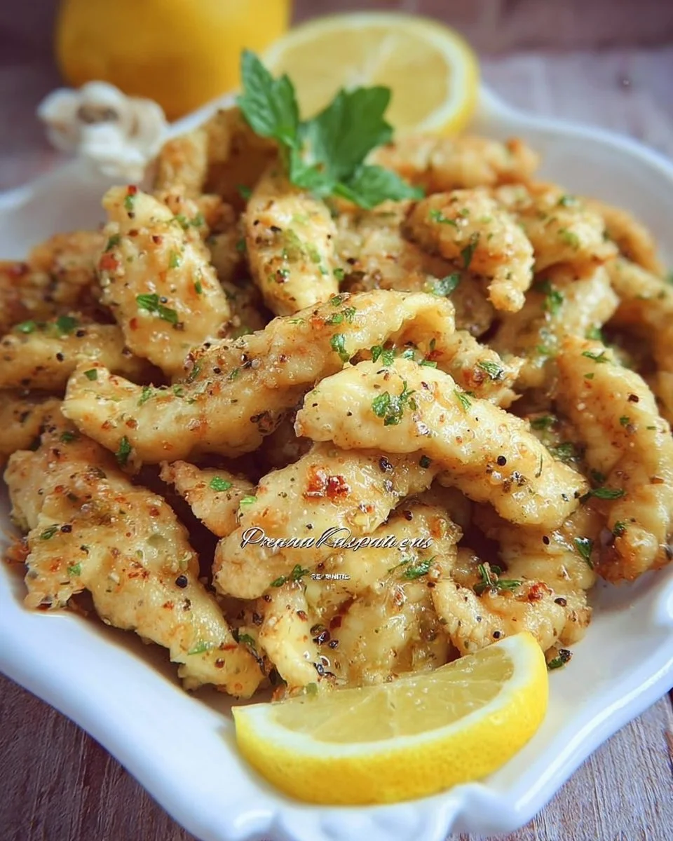 Straccetti di Pollo al Limone serviti con contorni freschi