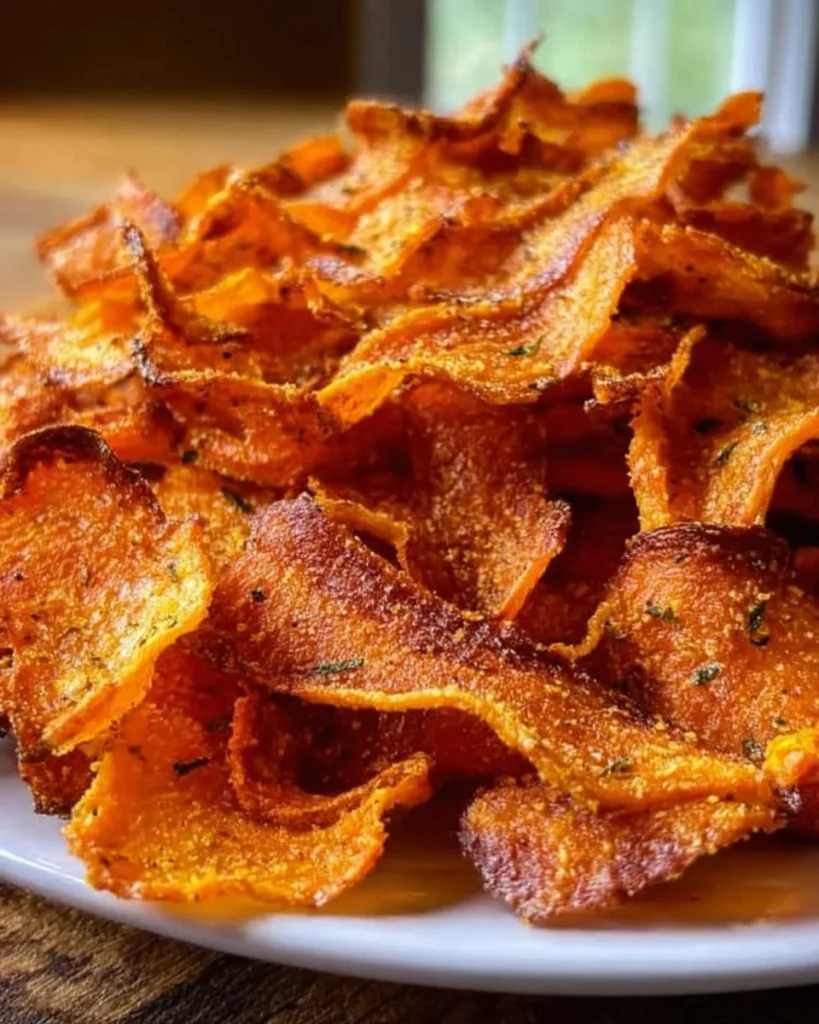 Knusprige AIRFRYER Möhrenchips auf einem Teller serviert