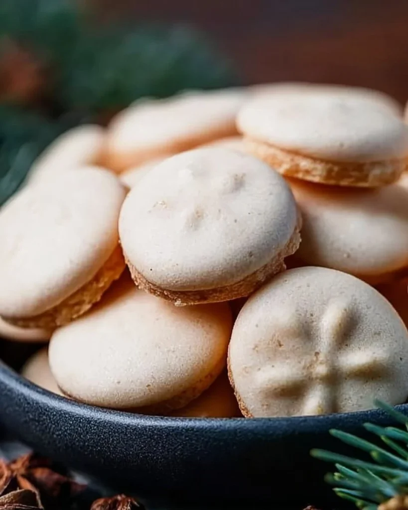 Zarte Anisplätzchen mit feinem Anisaroma auf einem festlich dekorierten Teller