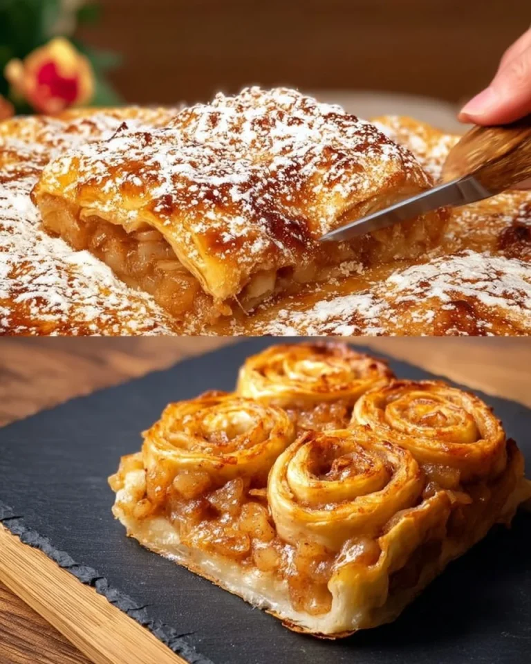 Hausgemachter Apfelstrudel mit einem goldbraunen Teig und frischen Äpfeln