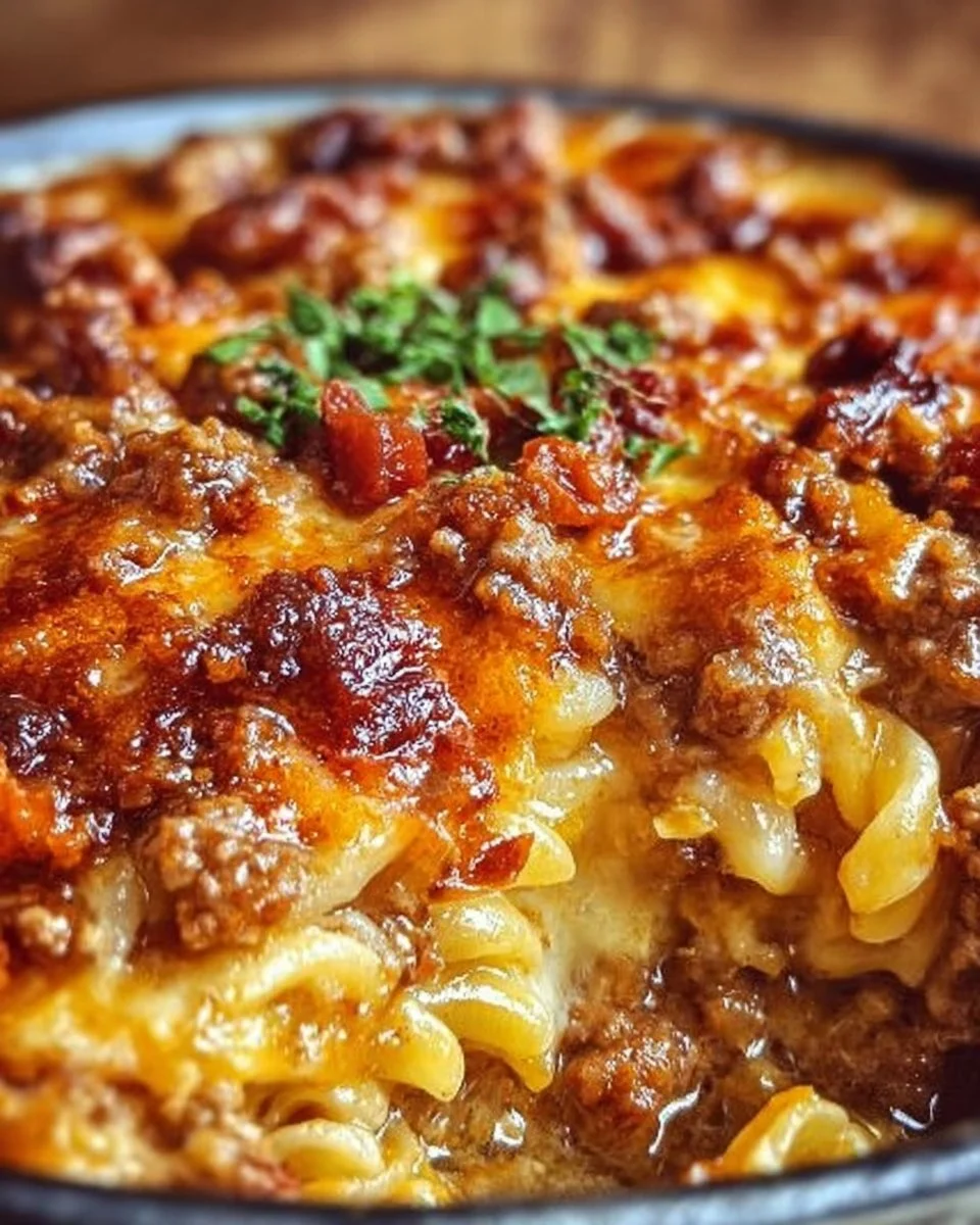 Arme-Leute-Auflauf auf einem Teller serviert, mit frischen Zutaten.