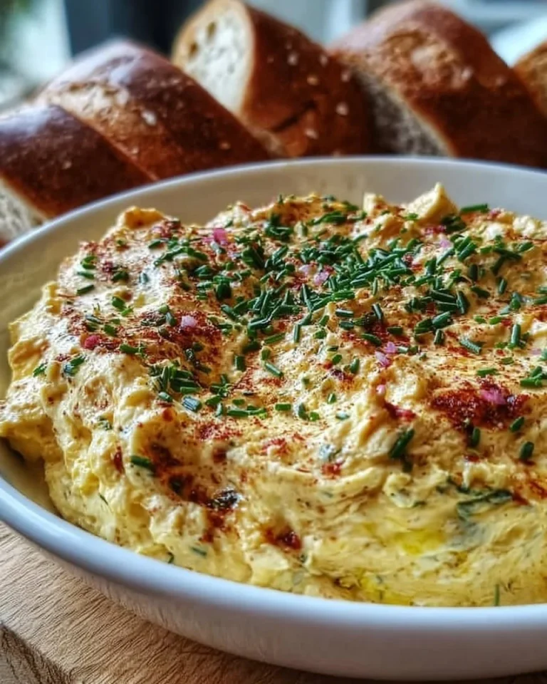 Bayerischer Partykäseaufstrich in einer Schüssel mit frischem Brot.
