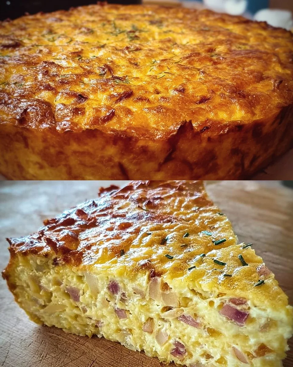 Schneller Zwiebelkuchen ohne Teig, fertig in 10 Minuten.