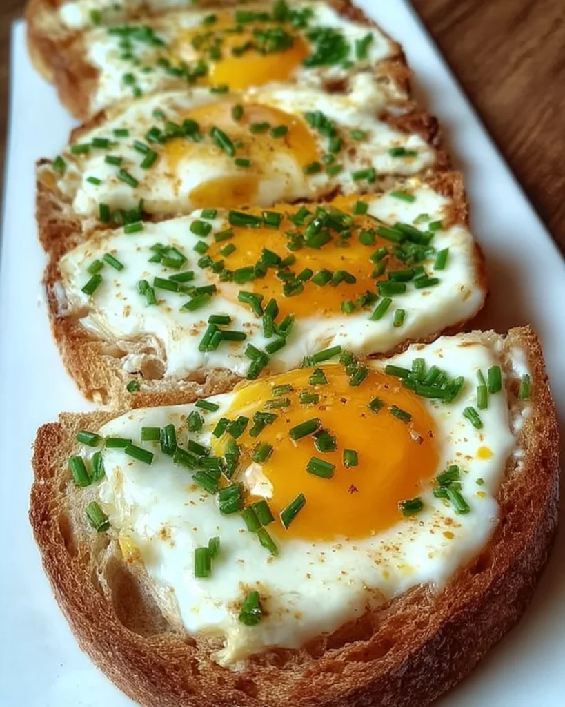 Brot mit Ei und Schnittlauch auf einem Teller angerichtet