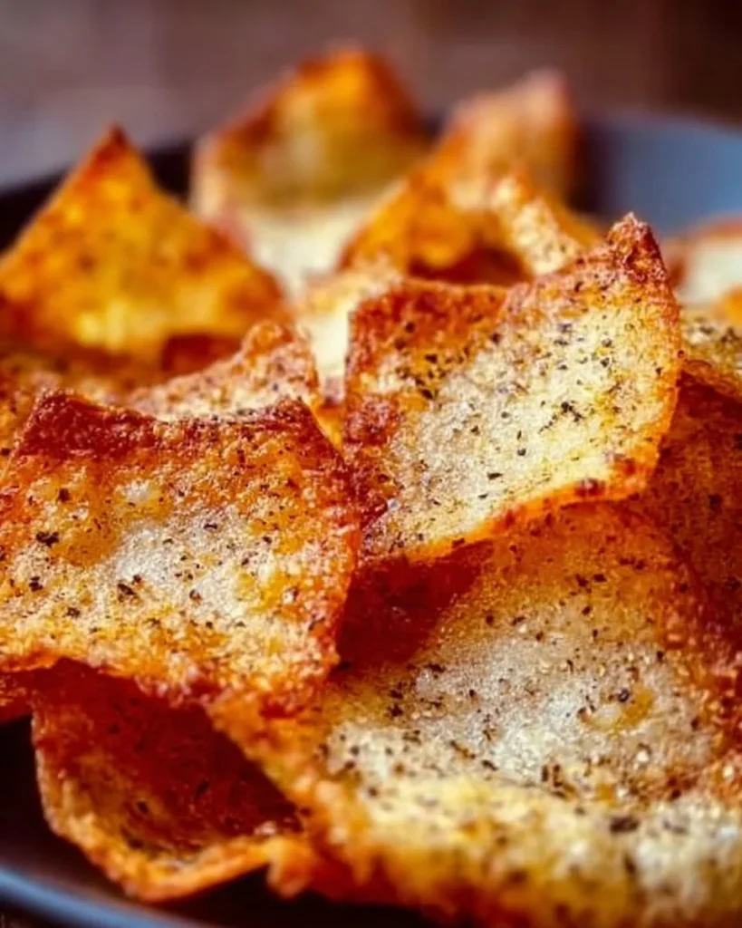 Chips de requesón crujientes recién horneados como saludable snack.