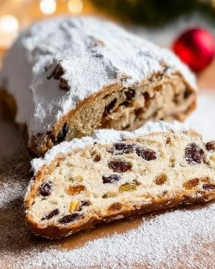 Traditioneller Christstollen mit aromatischen Zutaten und saftigem Teig