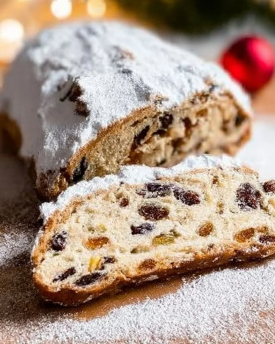 Traditioneller Christstollen mit aromatischen Zutaten und saftigem Teig