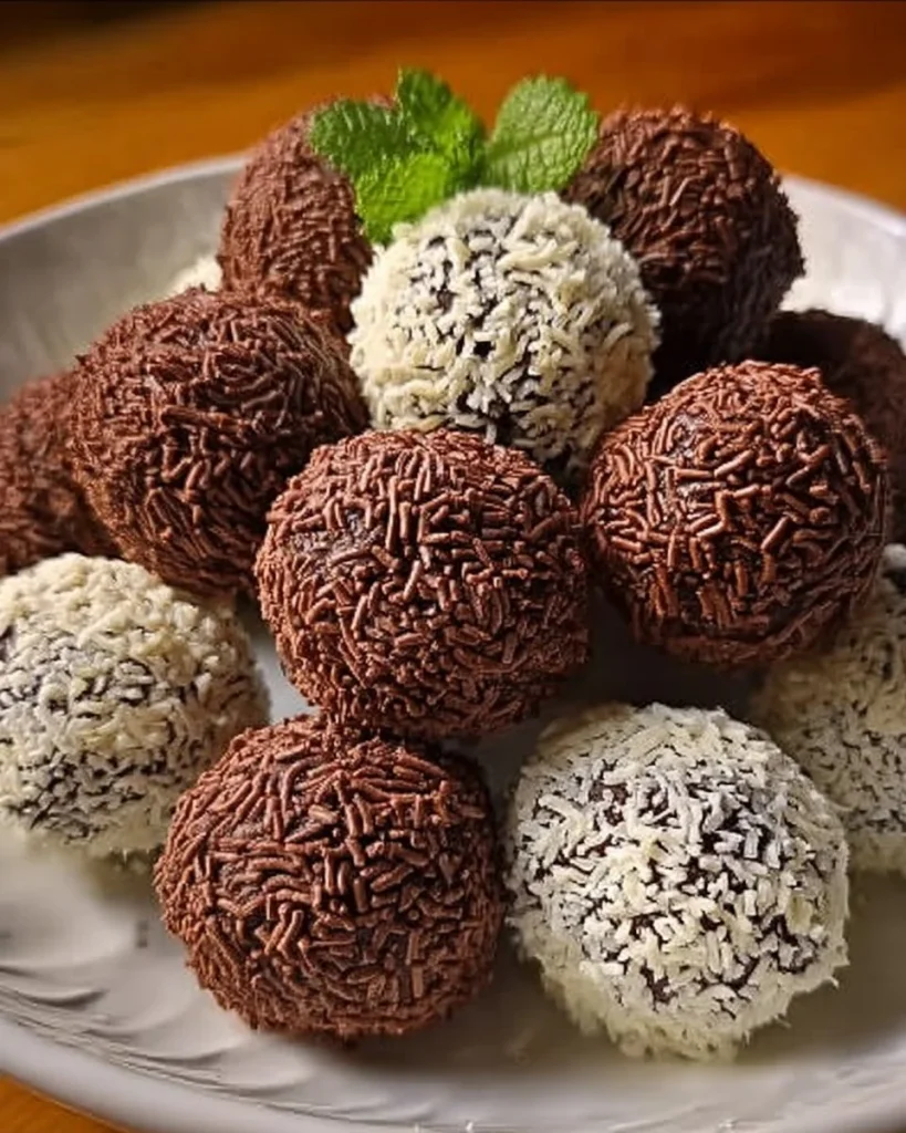 Köstliche Claudias Rumkugeln auf einem Teller präsentiert.