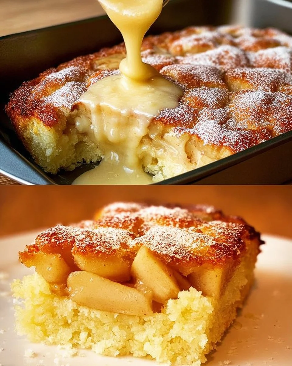 Einfacher Apfelkuchen mit frischen Äpfeln auf einem Teller