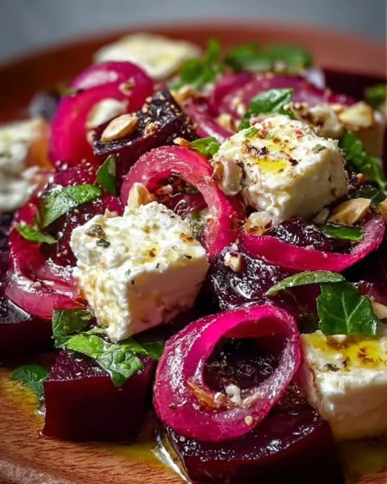 Ensalada de remolacha con feta en un hermoso plato