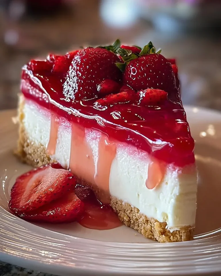 Leckerer Erdbeer Käsekuchen ohne Backen auf einem Teller serviert