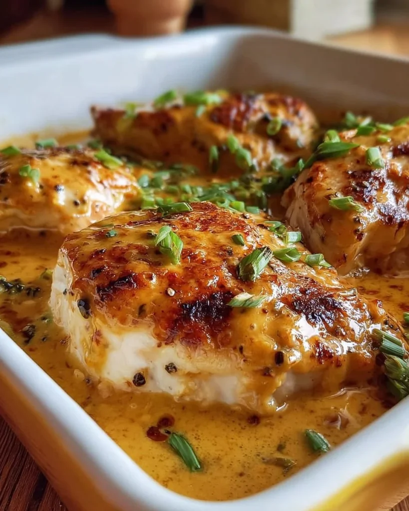 Hähnchenbrust in cremiger Frischkäse-Soße auf einem Teller serviert