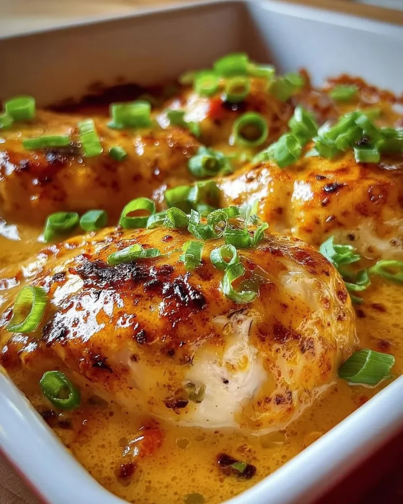 Zarte Hähnchenbrust in einer cremigen Frischkäse-Soße serviert.