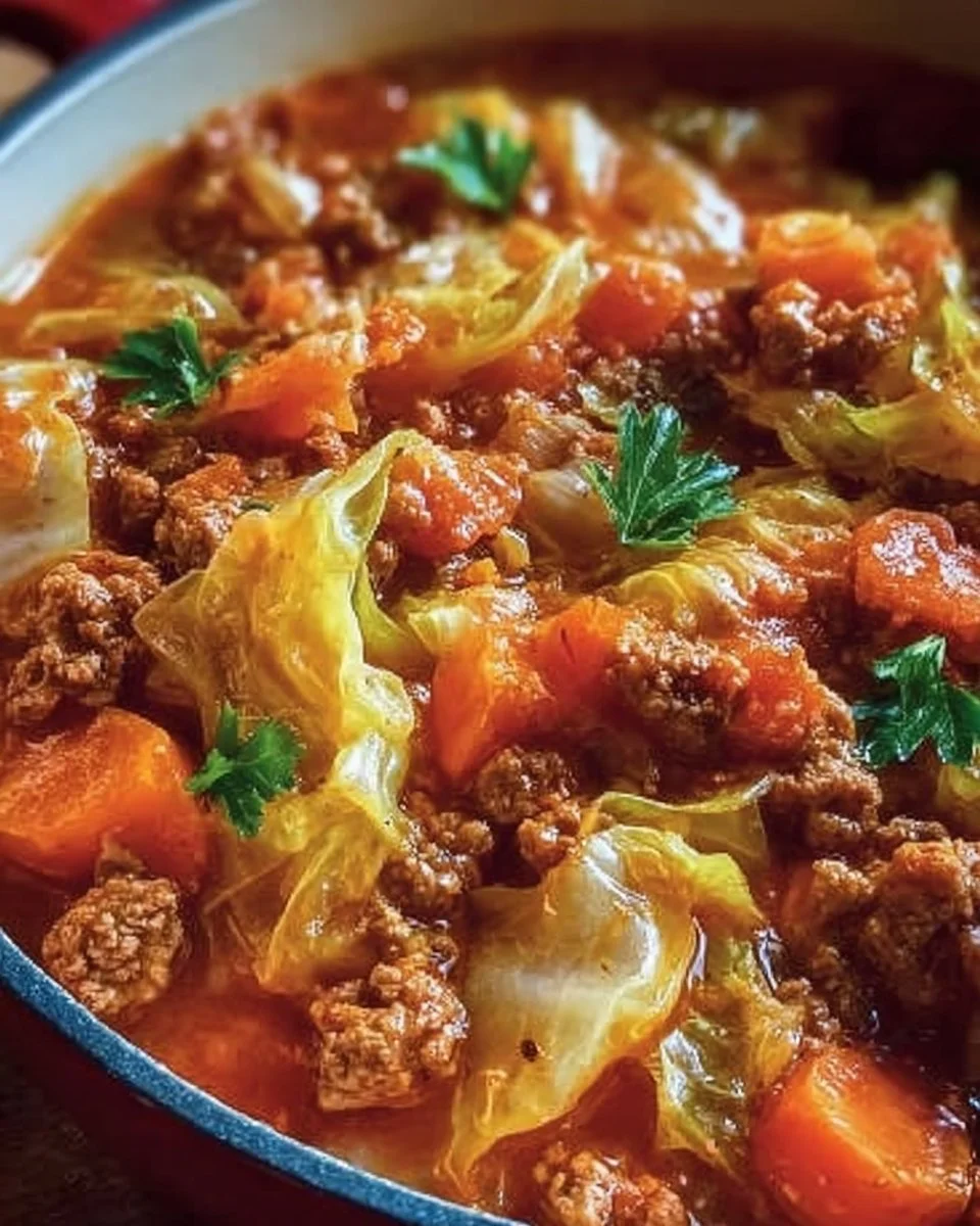 Herzhafter Wirsing-Hackfleisch-Eintopf in einer Servierschüssel