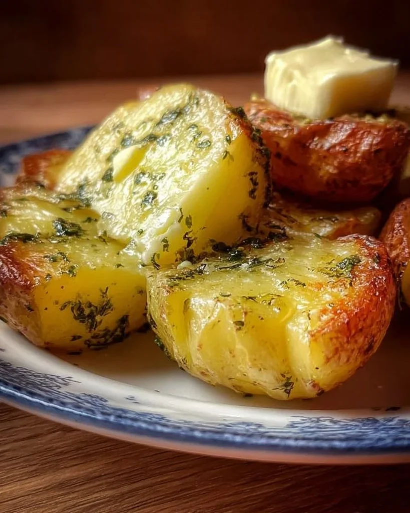 Köstlicher Erdapfel mit Butter auf einem Teller serviert