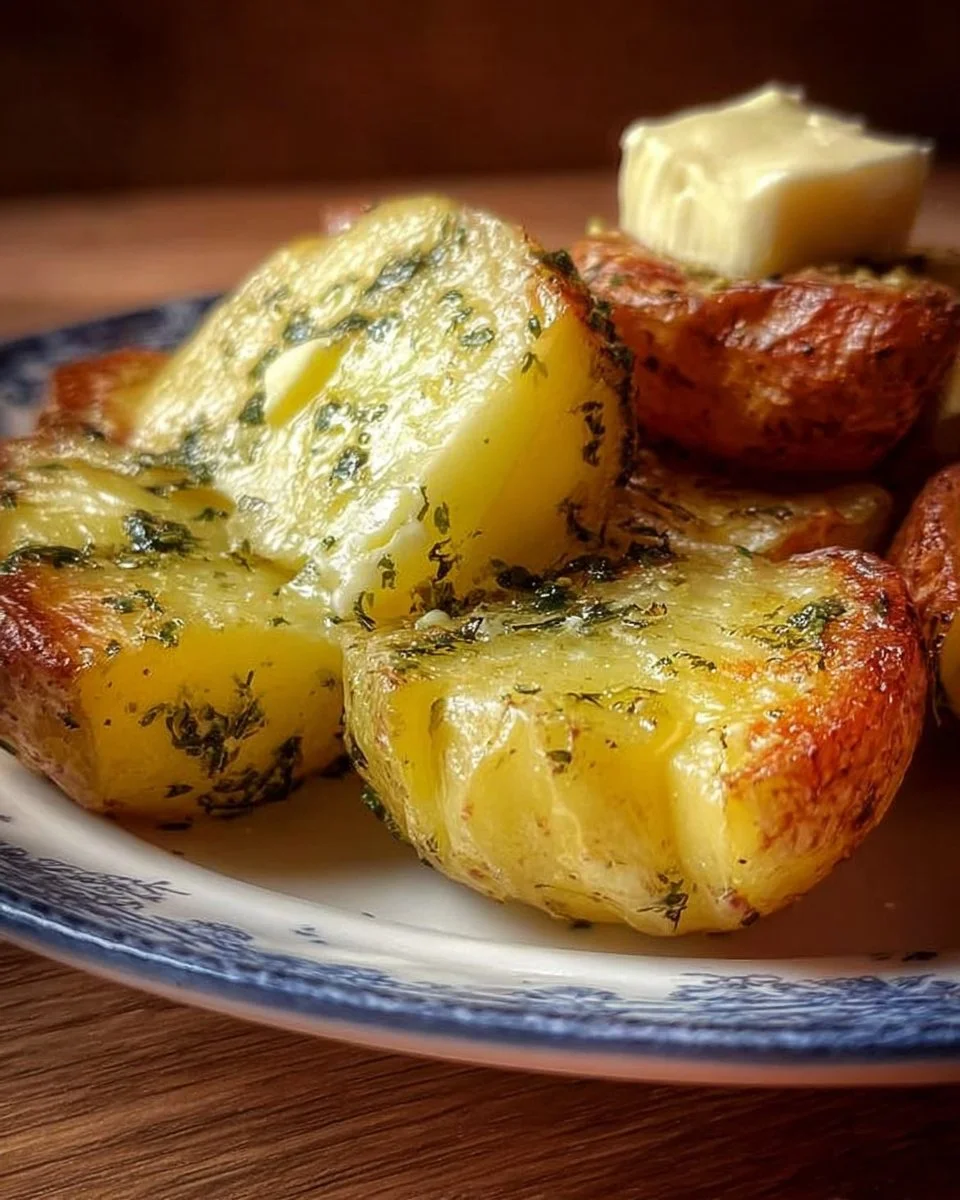 Köstlicher Erdapfel mit Butter auf einem Teller serviert