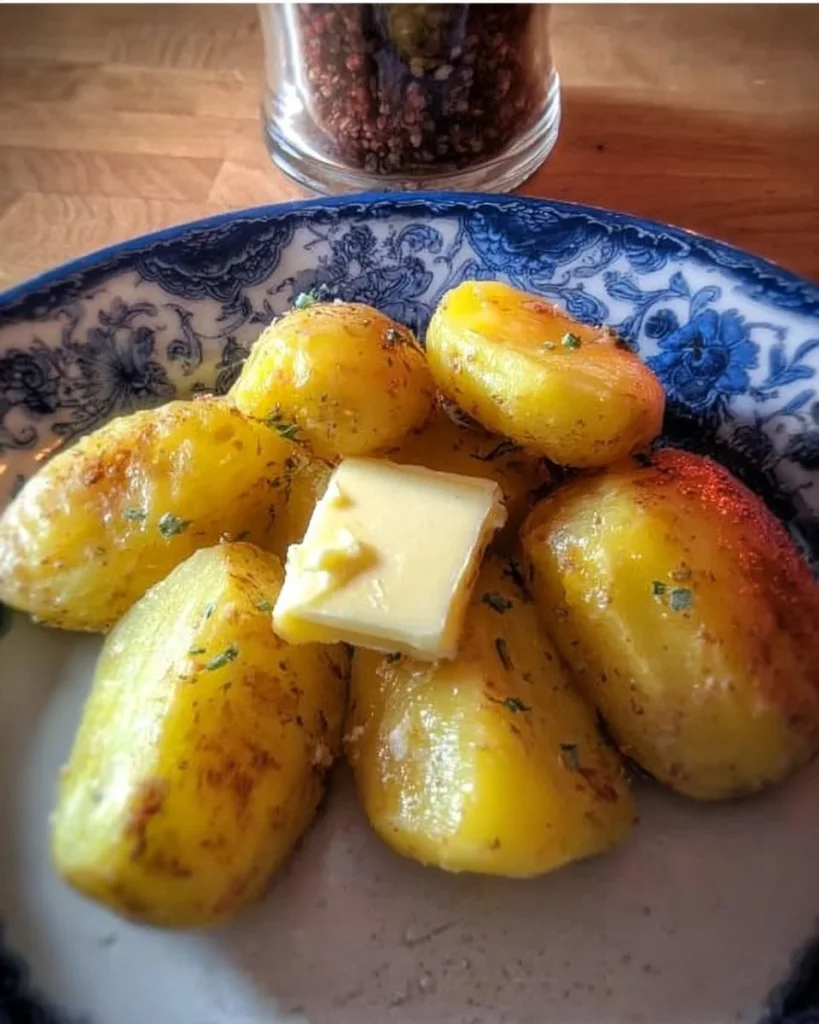Erdapfel mit Butter auf einem Teller, serviert als leckeres Gericht.