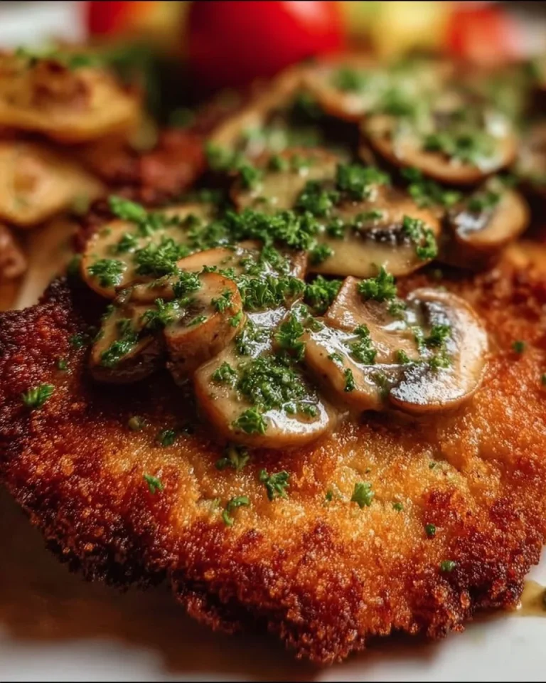 Jägerschnitzel mit Pilzsauce auf einem Teller serviert