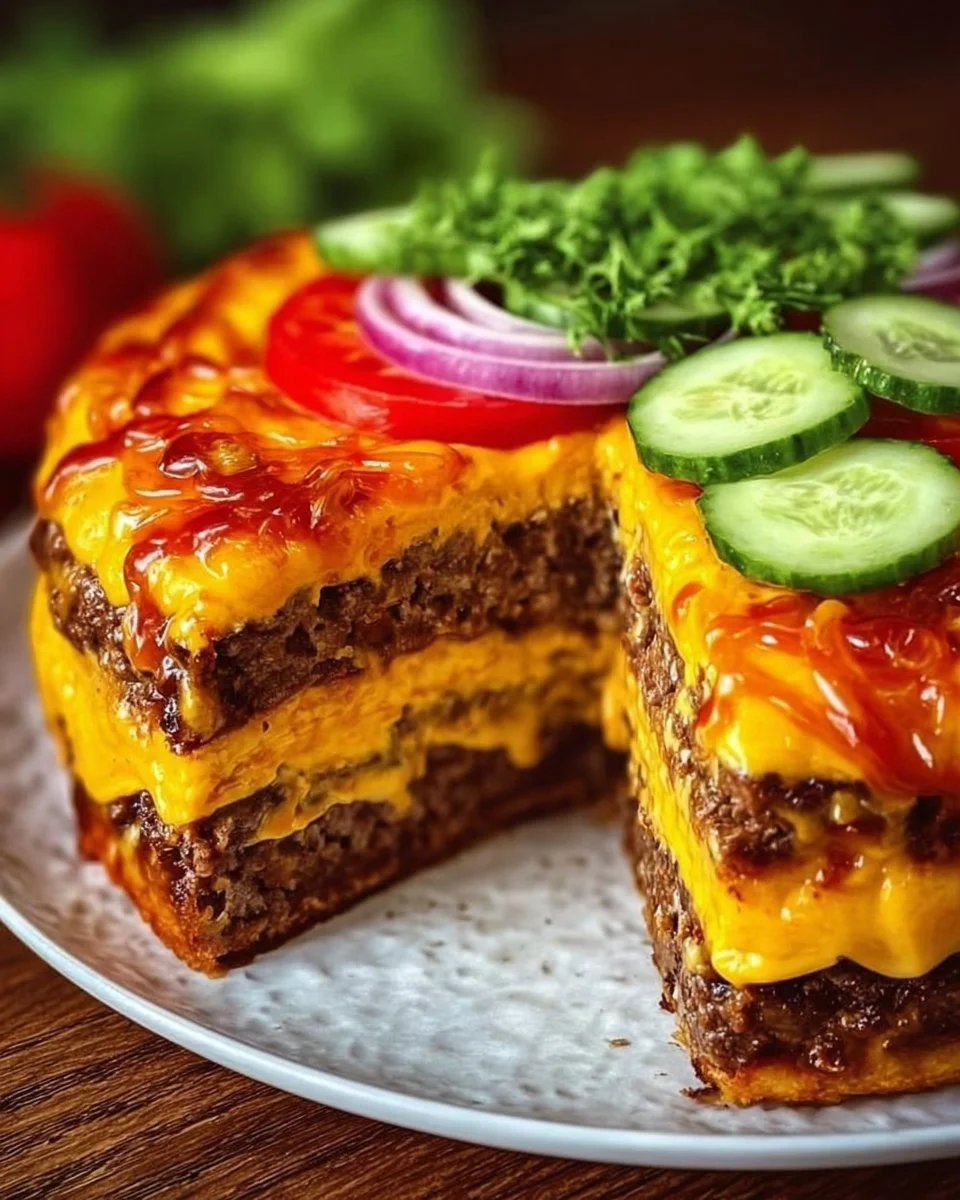 Leckere Käseburger-Torte mit kreativem Burger-Design