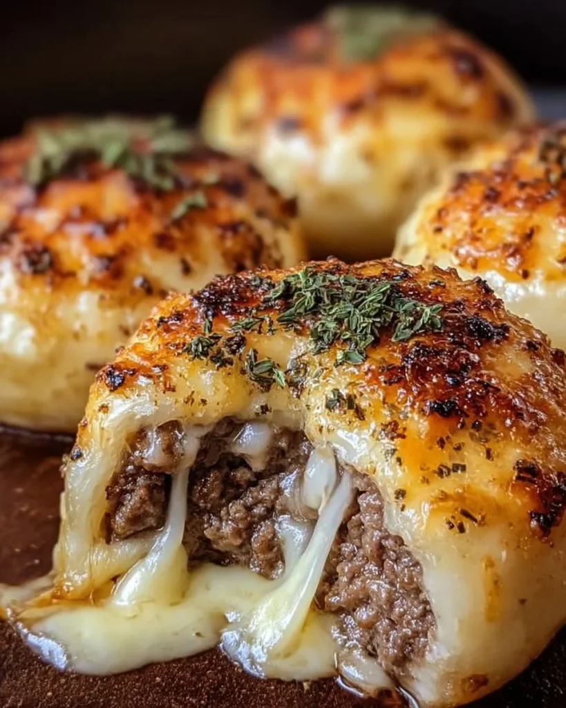 Knoblauch Parmesan Cheeseburger Bomben auf einem Teller mit frischen Zutaten