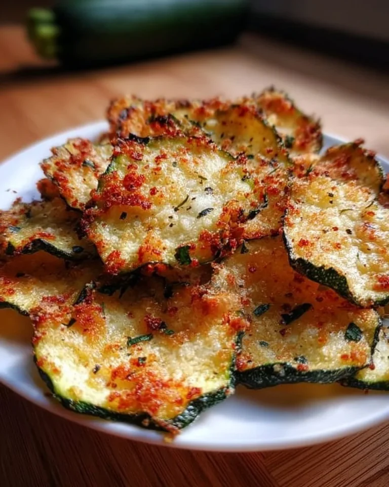 Knoblauch-Zucchini-Chips frisch aus dem Ofen auf einem Teller