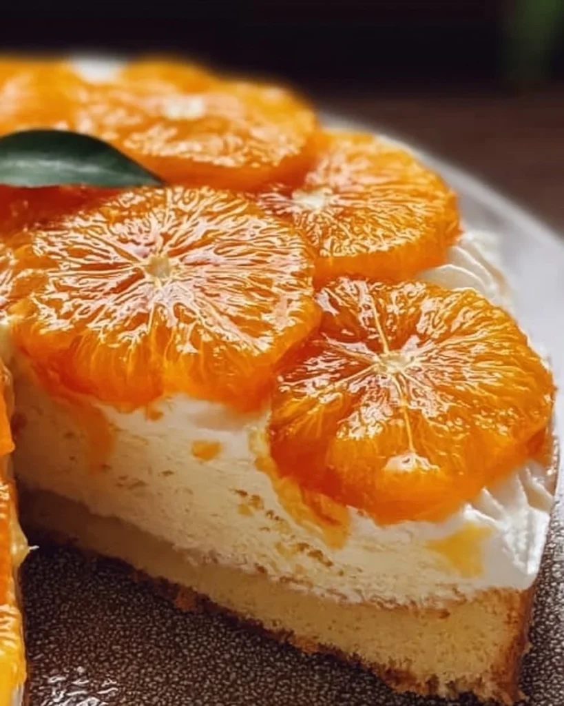 Mandarinen Pudding Torte mit Schmand und frischen Mandarinen dekoriert