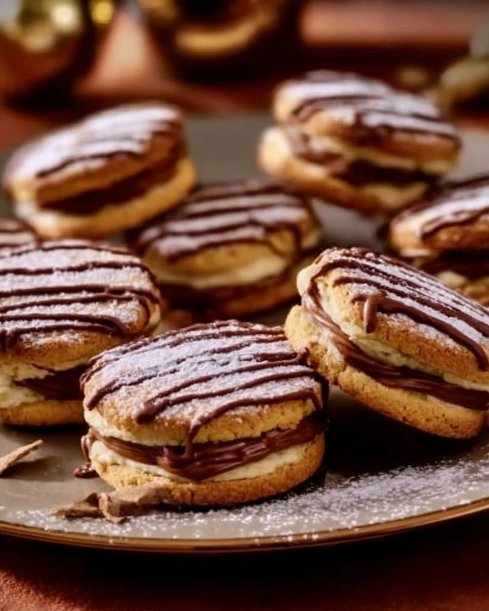 Nougattaler - zarte Weihnachtsplätzchen mit Nougatifüllung auf einem Teller