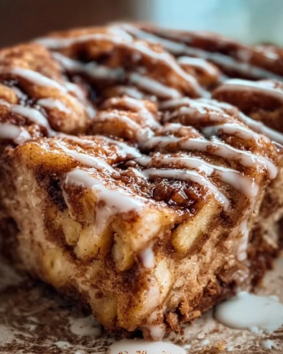 Pastel de manzana con rollos de canela recién horneado y decorado.