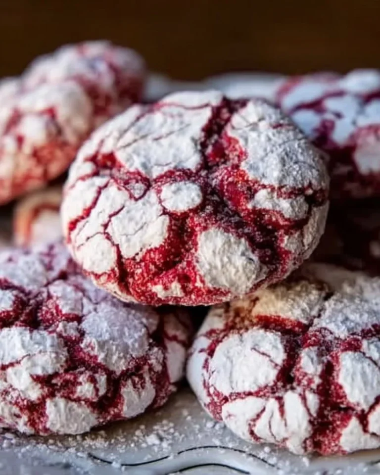 Perfekte Himbeer-Crinkle-Kekse auf einem Teller arrangiert