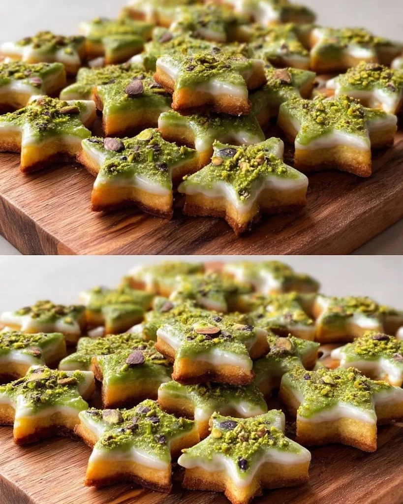 Pistaziensterne mit Zimtglasur auf einem Teller