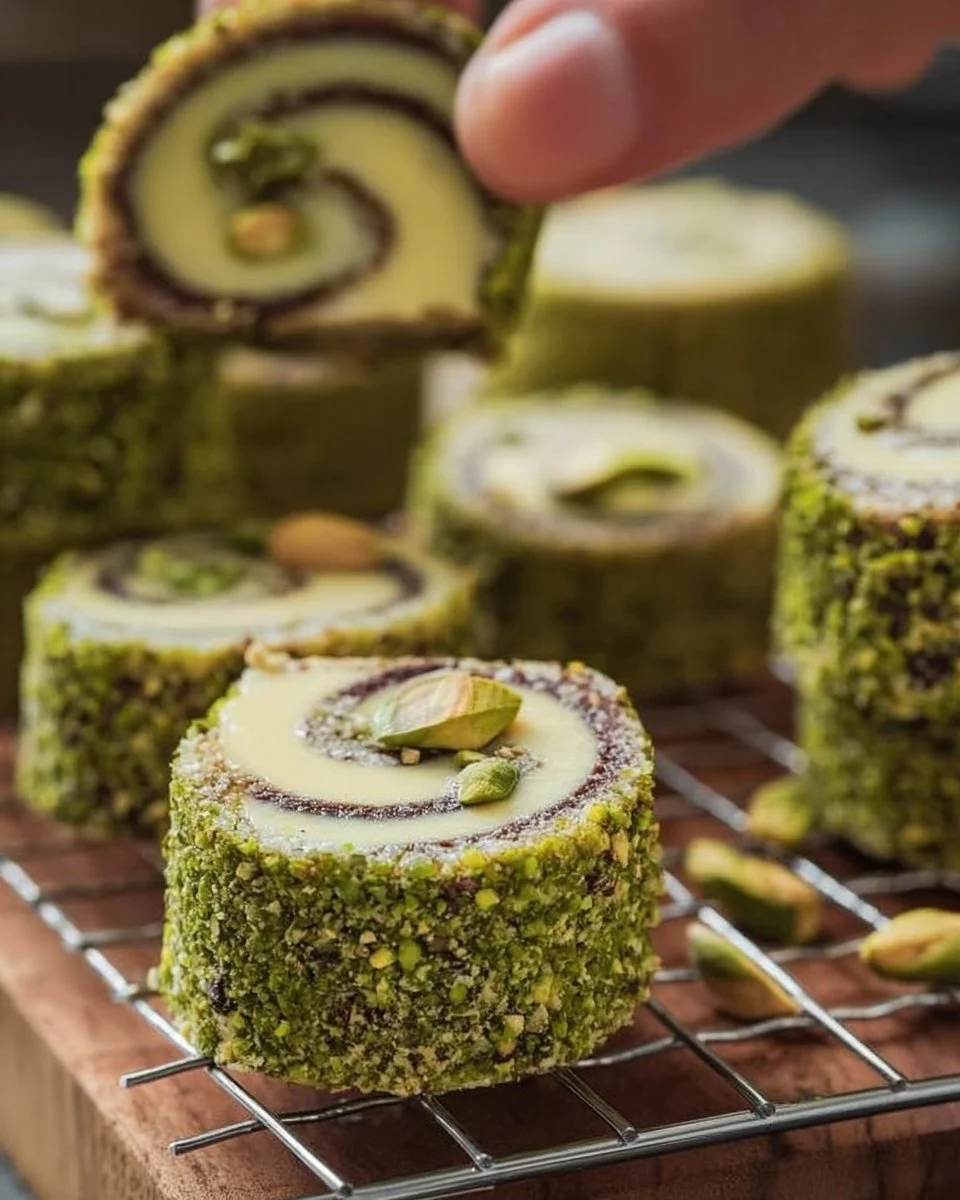 Pistazien-Marzipan-Taler auf einem Teller, köstliche Süßigkeit