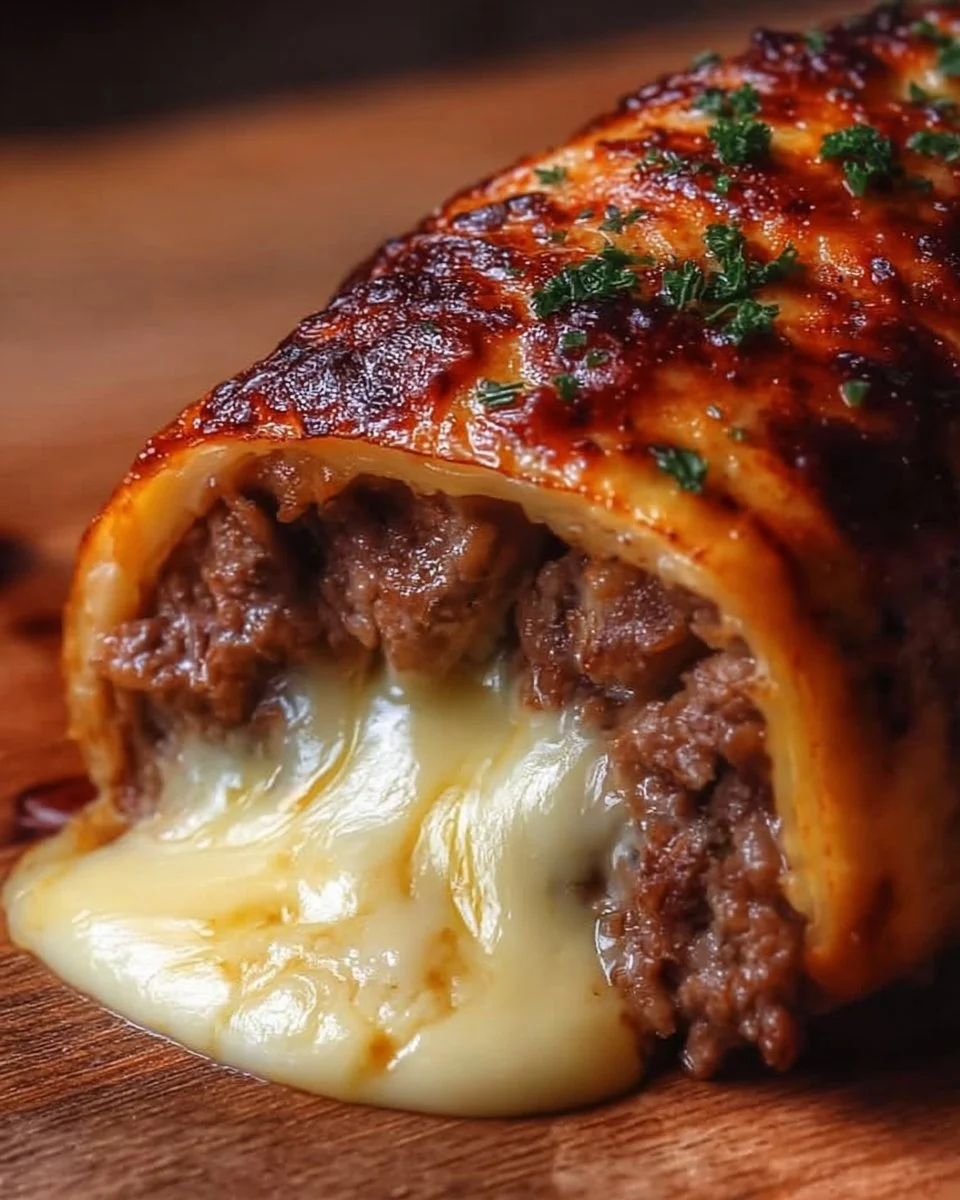Rollo de Carne y Queso servido en un plato con guarniciones