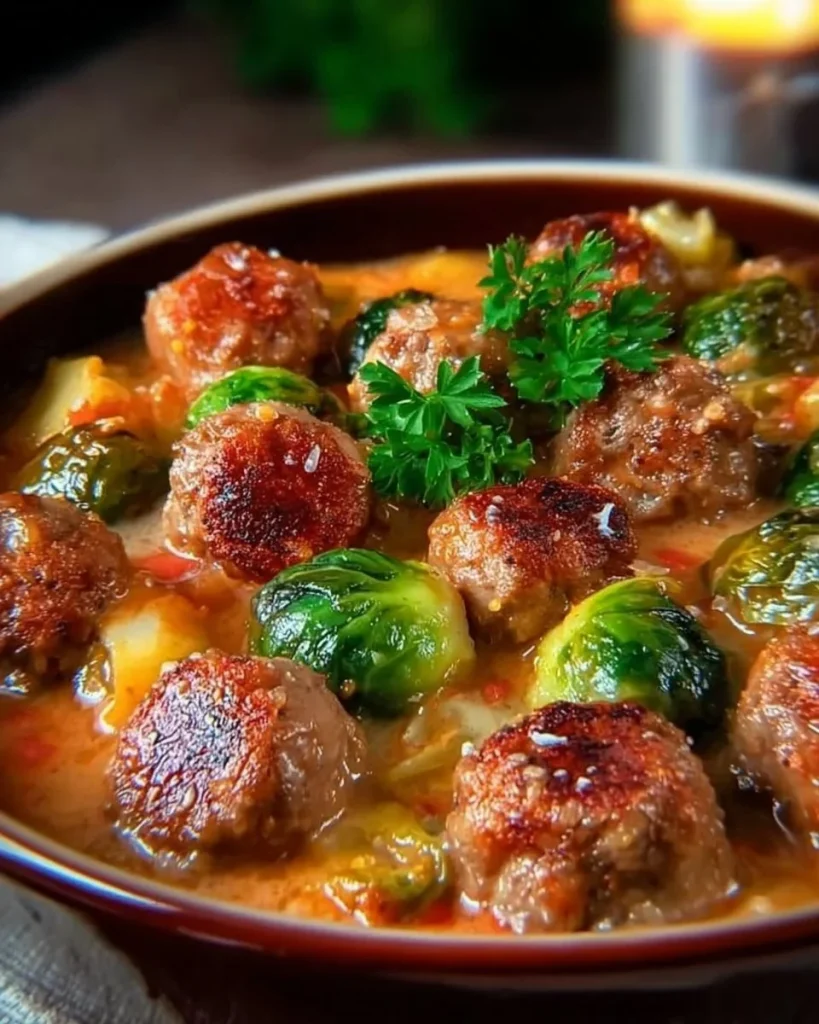 Rosenkohleintopf mit saftigen Hackbällchen in einer schmackhaften Brühe