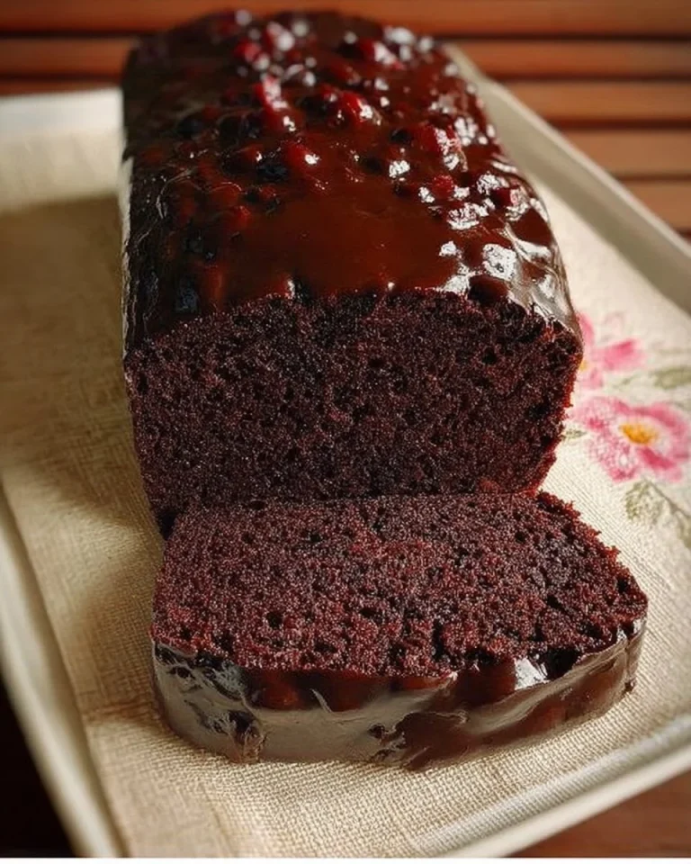 Saftiger Schokoladenkuchen mit Sahne und Schokoladenglasur.