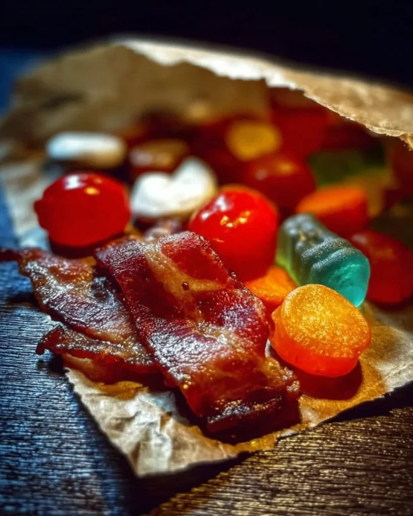 Bunte gemischte Tüte mit verschiedenen Süßigkeiten zeigt nostalgische Kindheitserinnerungen.