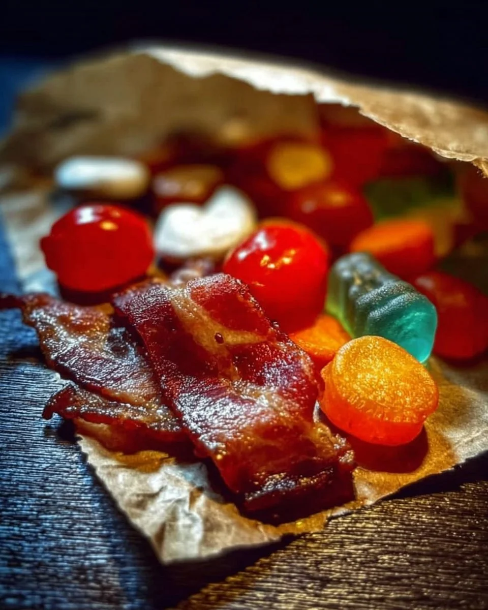 Bunte gemischte Tüte mit verschiedenen Süßigkeiten zeigt nostalgische Kindheitserinnerungen.