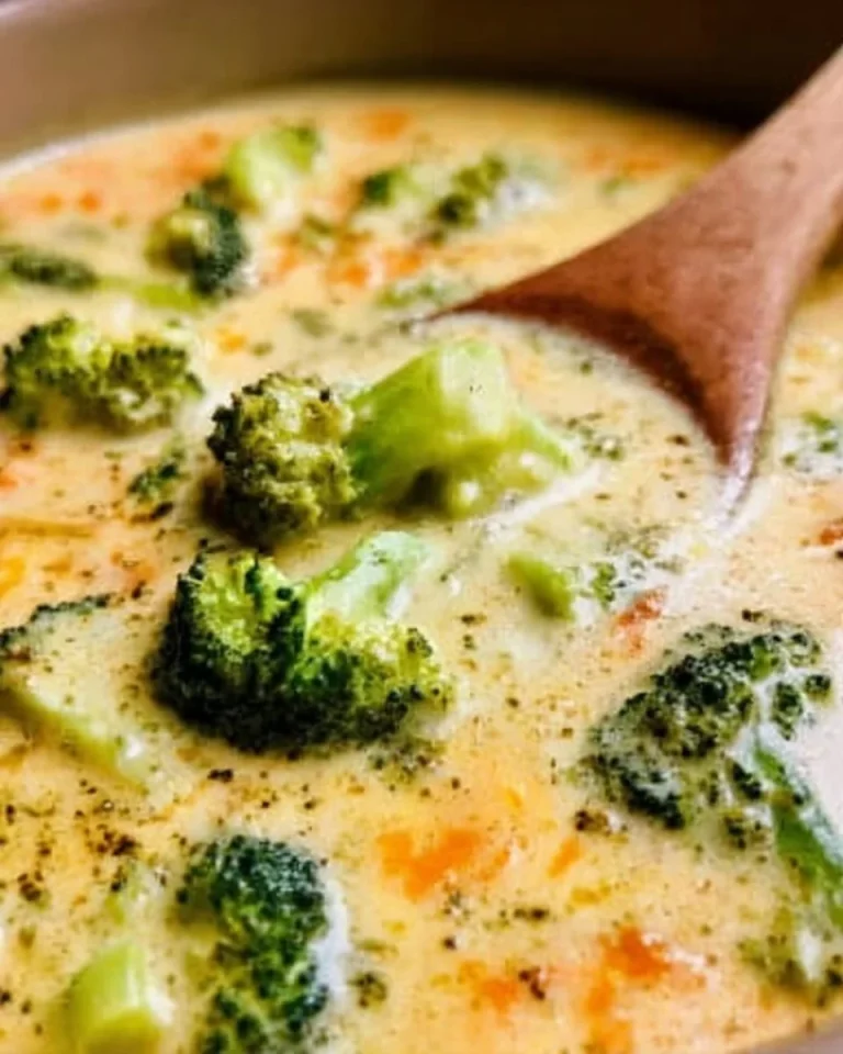 Tazón de Sopa de Brócoli y Queso servido con pan crujiente