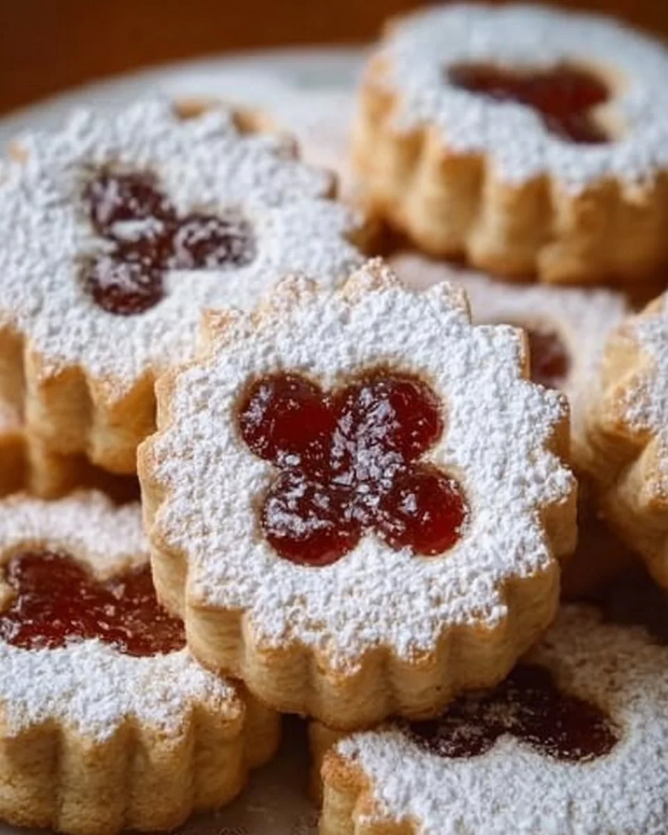Leckere Spitzbuben Weihnachtsplätzchen mit Marmelade gefüllt
