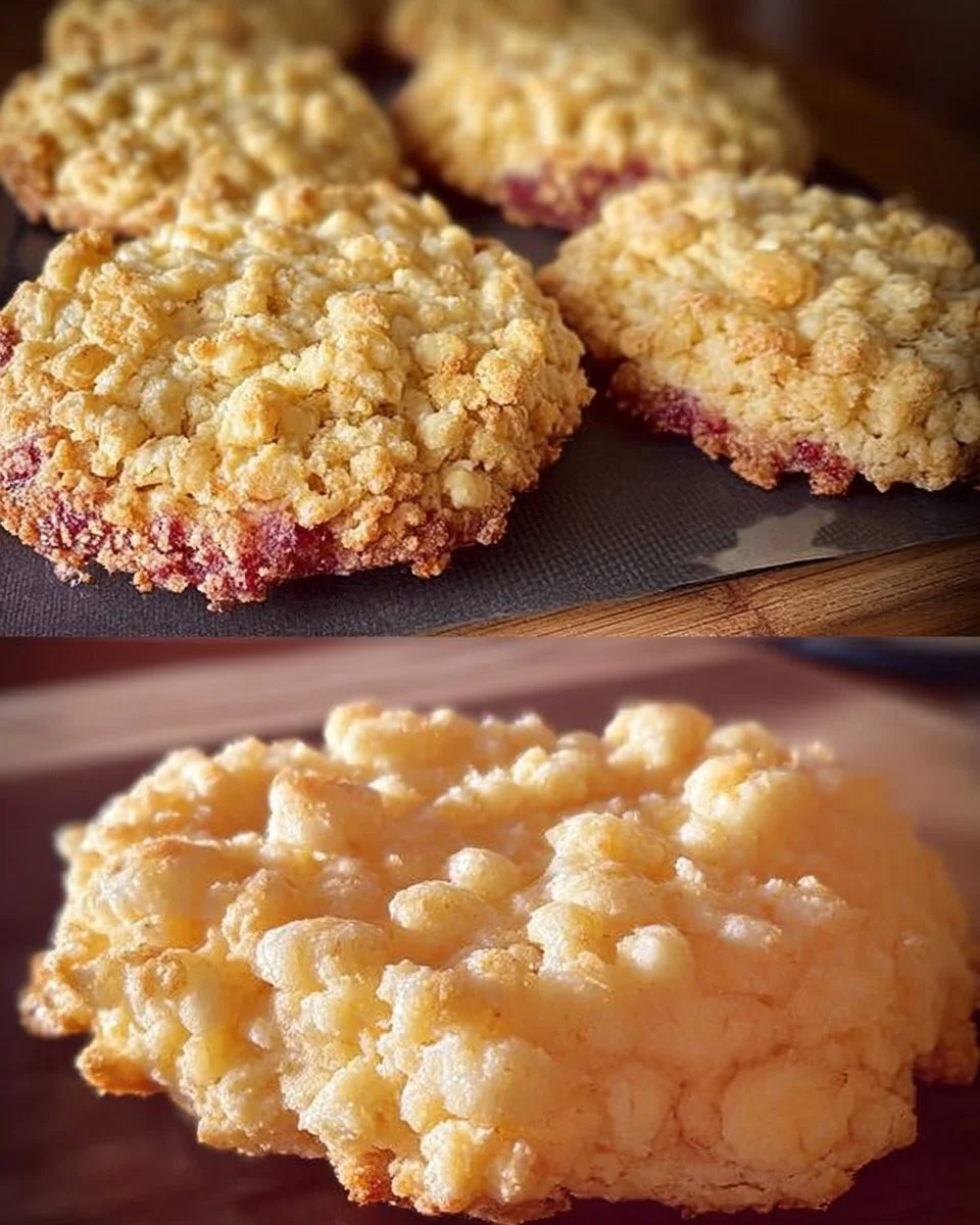 Süße Streuseltaler frisch gebacken, wie vom Bäcker, auf einem Holztisch