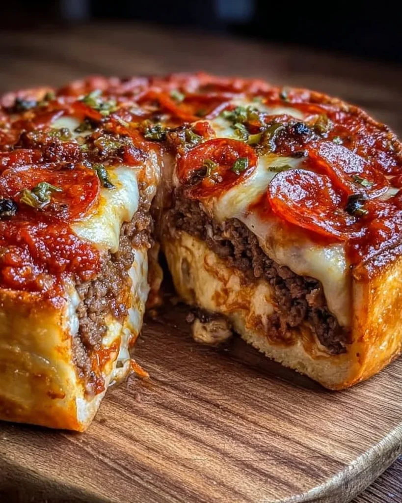 Leckere Tiefdish-Pizza mit reichhaltigem Belag und fluffigem Teig