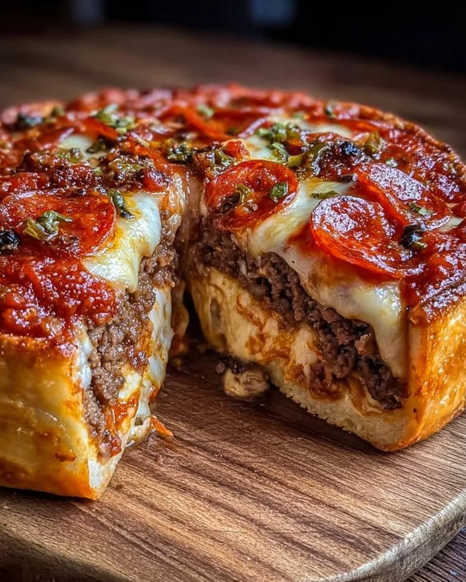 Leckere Tiefdish-Pizza mit reichhaltigem Belag und fluffigem Teig
