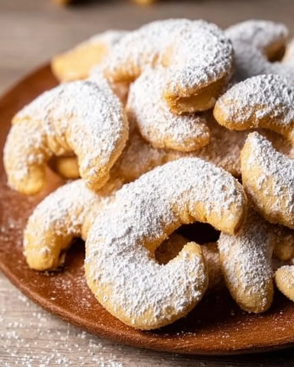 Traditionelle Vanillekipferl mit Puderzucker und Vanille-Aroma