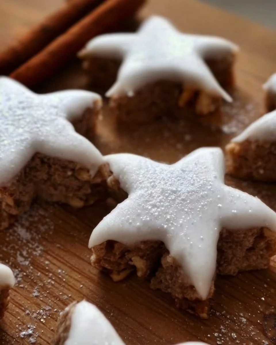 Leckere Zimtsterne, typische Weihnachtsplätzchen mit Zimt und Mandeln