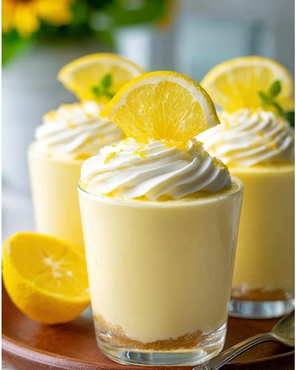 Zitronenmousse ohne Eier auf einem Teller serviert